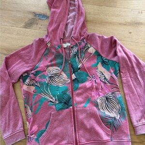 Roxy Red Hoodie with Tropical Print